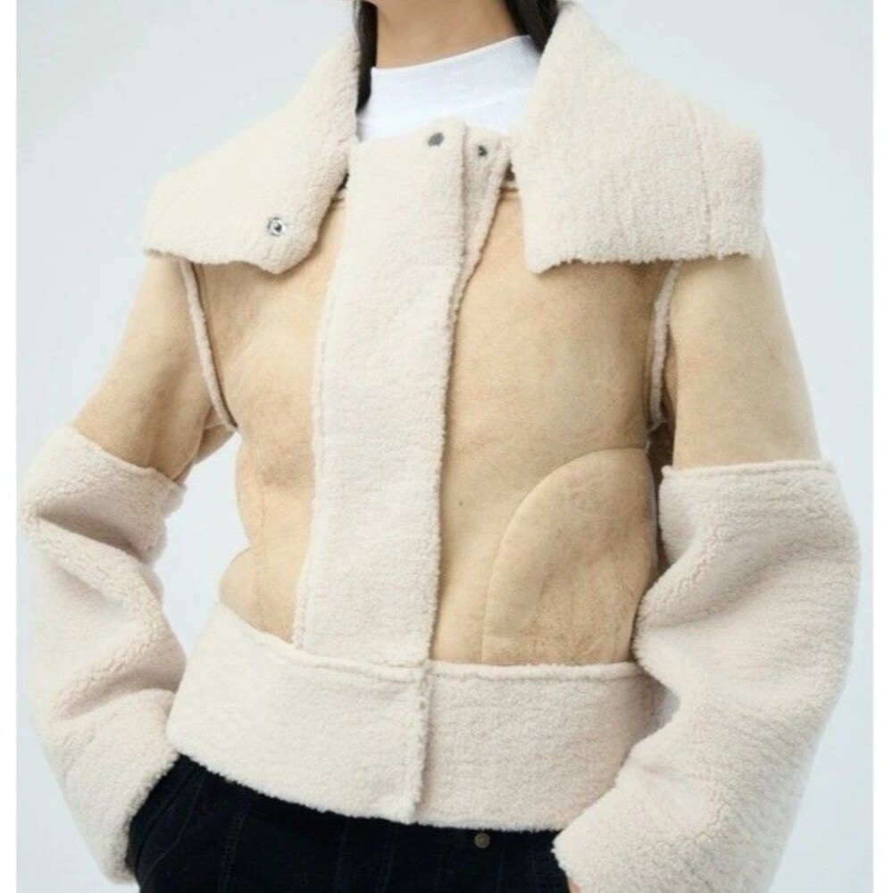 MARRAKECH Cropped Jacket Collared Lined Faux Suede Sherpa Sz XS NWT (Bx 12)